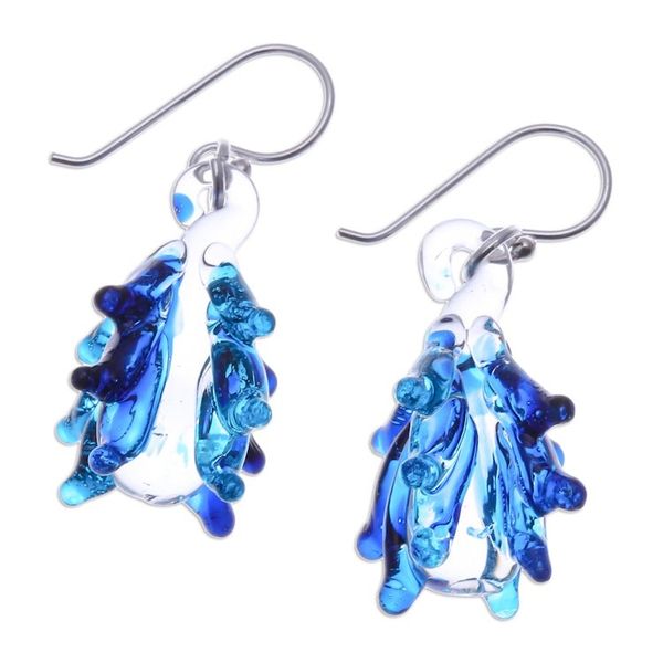 Alternate image for Tree-Inspired Handblown Glass Dangle Earrings in Azure Azure Tree