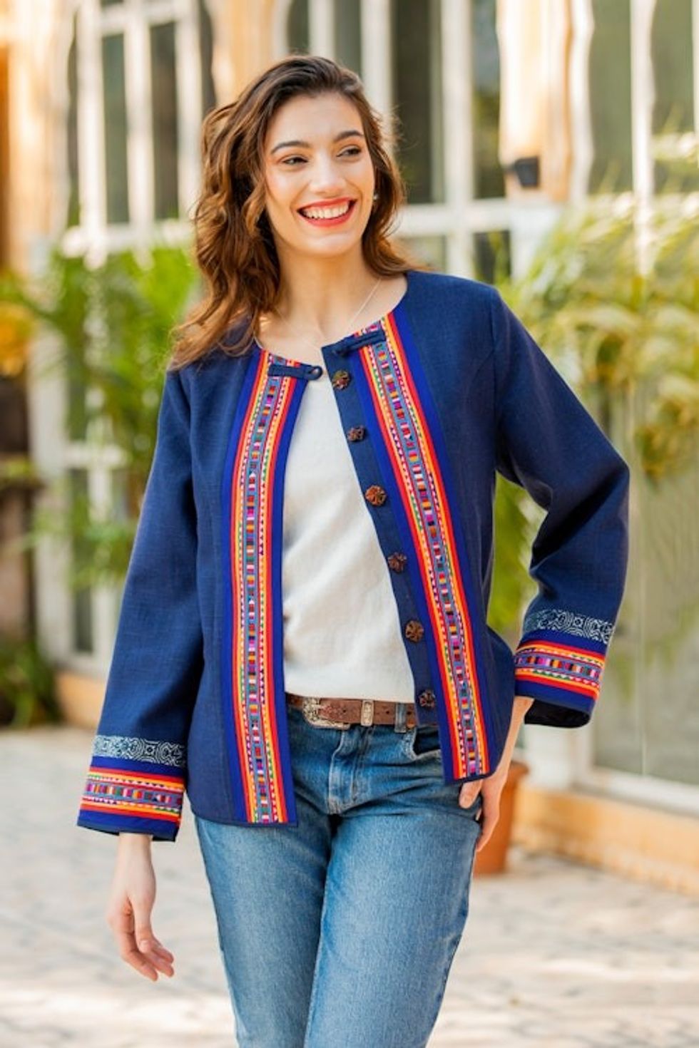Hill Tribe-Inspired Navy Cotton and Hemp Blend Jacket 'Navy Heritage'