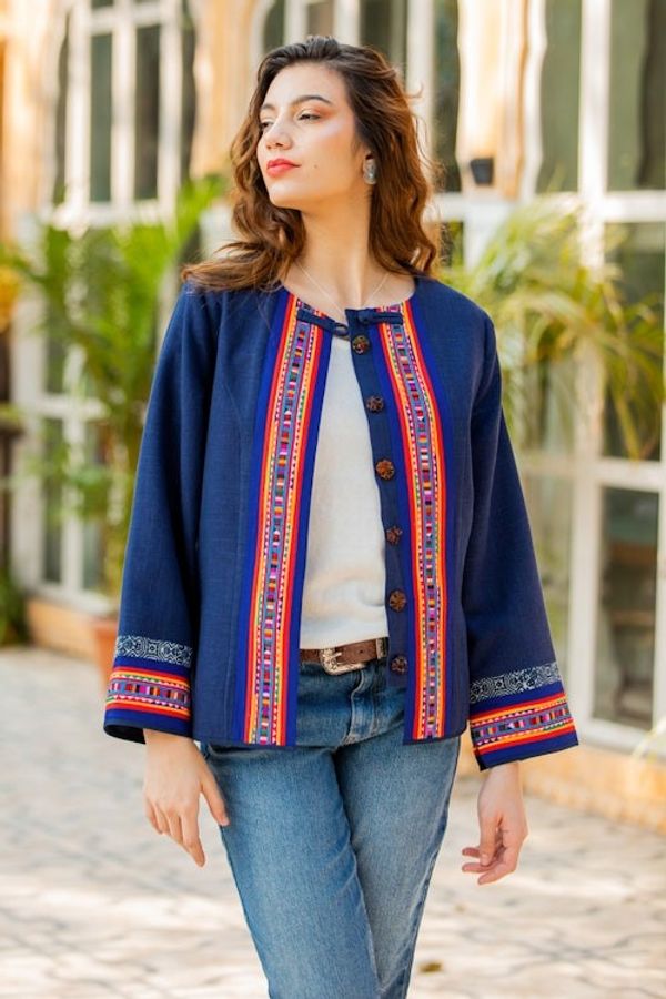 Alternate image for Hill Tribe-Inspired Navy Cotton and Hemp Blend Jacket Navy Heritage
