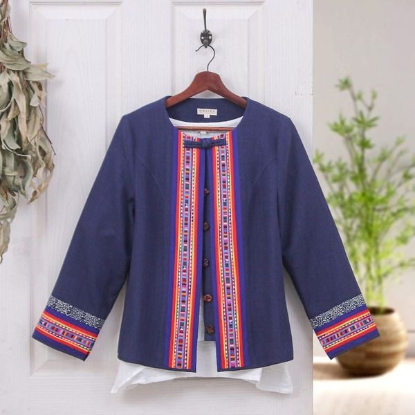Alternate image for Hill Tribe-Inspired Navy Cotton and Hemp Blend Jacket Navy Heritage