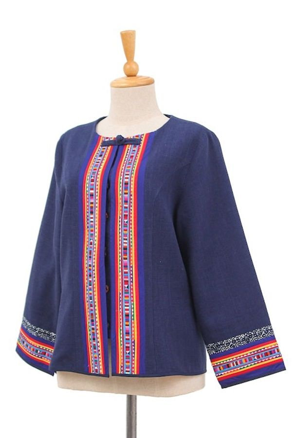 Alternate image for Hill Tribe-Inspired Navy Cotton and Hemp Blend Jacket Navy Heritage