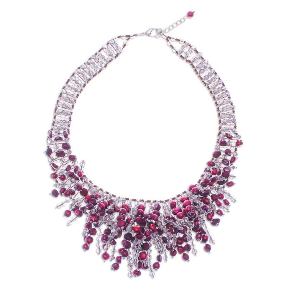 Thai Cultured Pearl and Glass Beaded Waterfall Necklace 'Palatial Party'