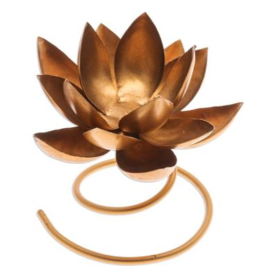 Alternate image for Handmade Steel Iron Lotus Flower Tealight Holder in Gold Lotus Flame in Gold
