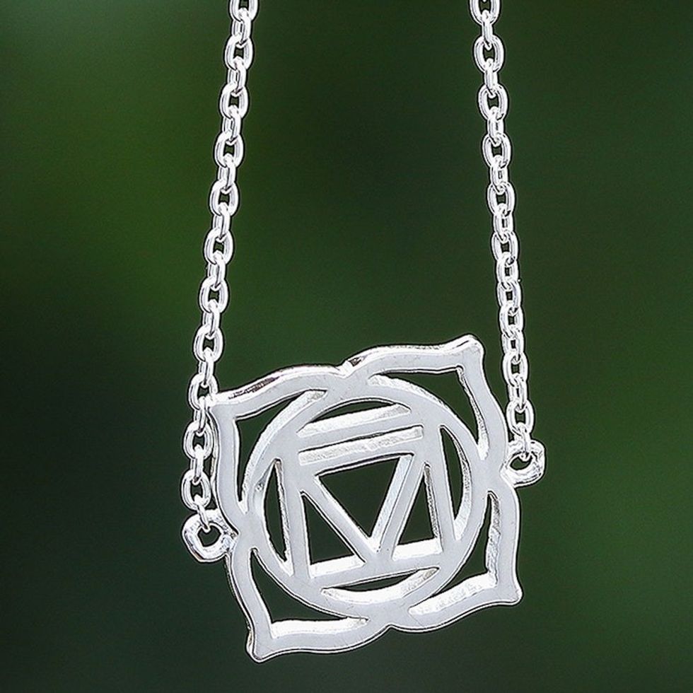 Artisan Crafted Cubic Zirconia Pendant Necklace 'Chakra Spin in Root'