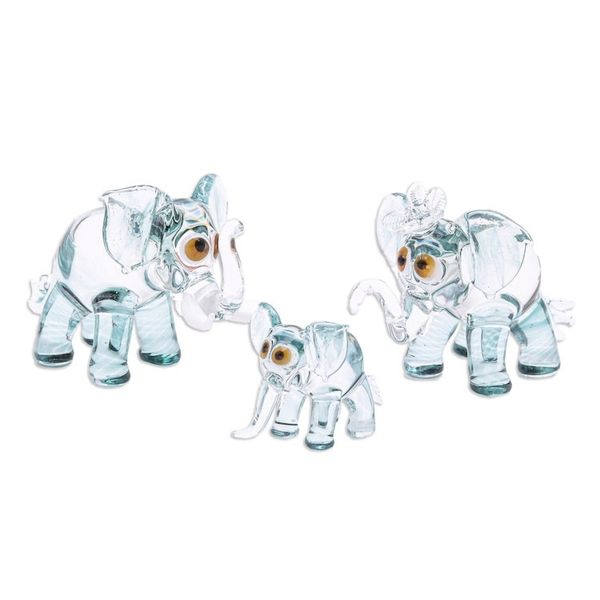 Alternate image for Set of 3 Handblown Elephant Family Glass Figurines in Green Giant Family in Green