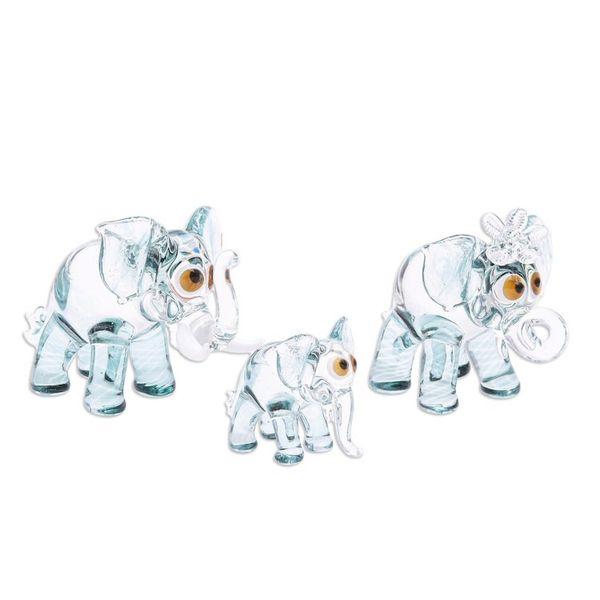 Alternate image for Set of 3 Handblown Elephant Family Glass Figurines in Green Giant Family in Green