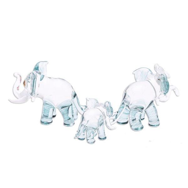 Alternate image for Set of 3 Handblown Elephant Family Glass Figurines in Green Giant Family in Green