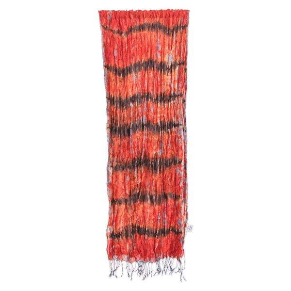 Alternate image for Handmade Orange and Red Tie-dyed Silk Scarf with Fringes Flames Fashion