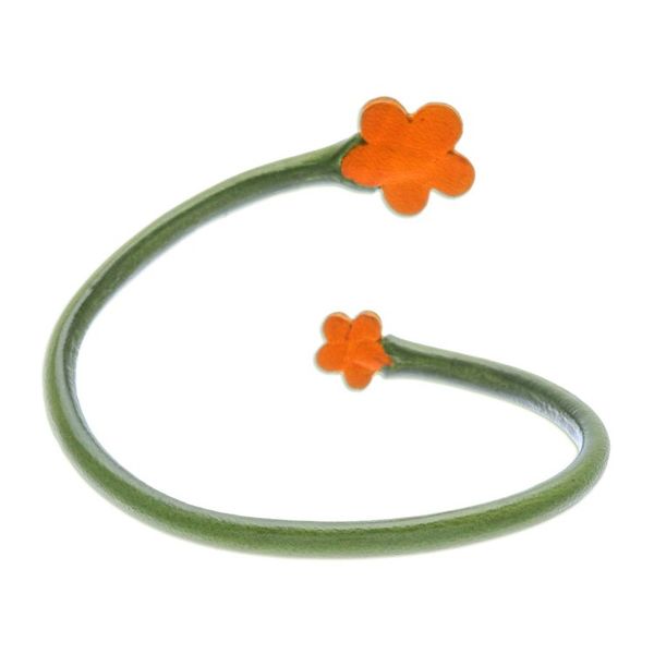 Alternate image for Handcrafted Floral Green and Orange Leather Wrap Bracelet Floral Embrace in Green