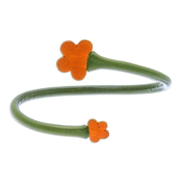 Alternate image for Handcrafted Floral Green and Orange Leather Wrap Bracelet Floral Embrace in Green