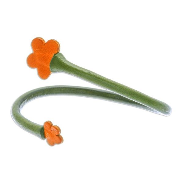 Alternate image for Handcrafted Floral Green and Orange Leather Wrap Bracelet Floral Embrace in Green