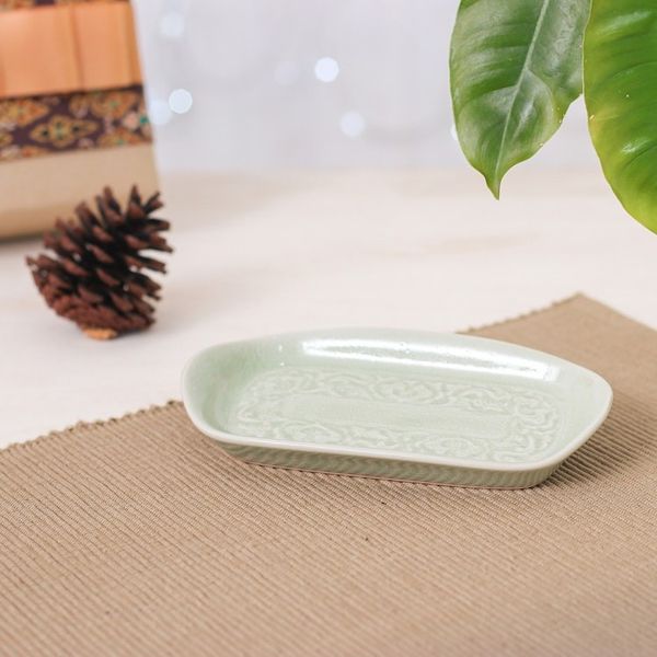 Alternate image for Handmade Celadon Ceramic Leaf-Themed Serving Bowl in Green Thai Foliage