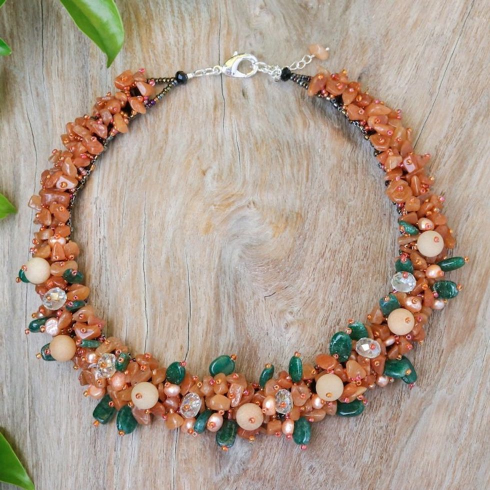 Handcrafted Multi-Gemstone Orange Beaded Necklace 'Orange Paradise'