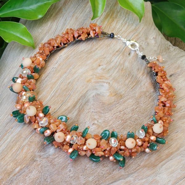 Alternate image for Handcrafted Multi-Gemstone Orange Beaded Necklace Orange Paradise