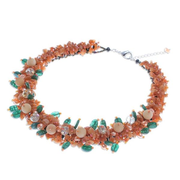 Alternate image for Handcrafted Multi-Gemstone Orange Beaded Necklace Orange Paradise