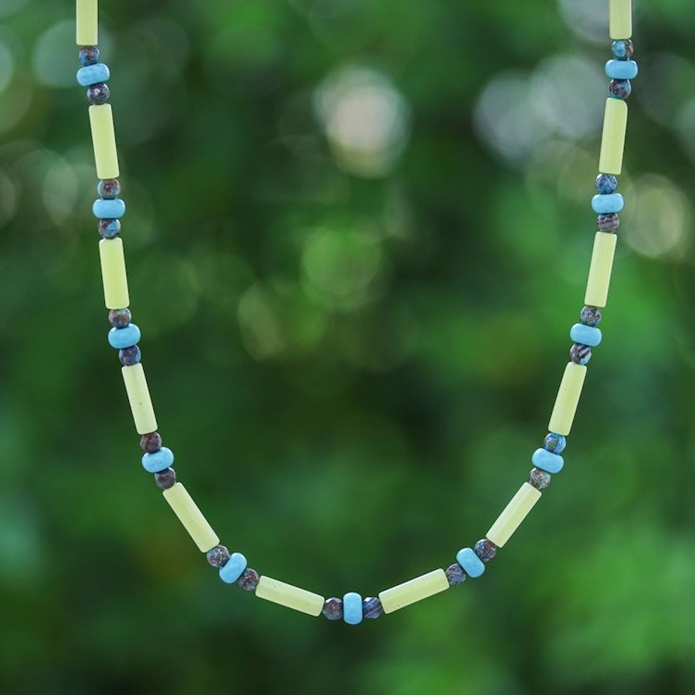 Lemon Quartz, Jasper and Howlite Beaded Necklace 'Green Spells'
