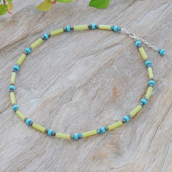 Alternate image for Lemon Quartz, Jasper and Howlite Beaded Necklace Green Spells