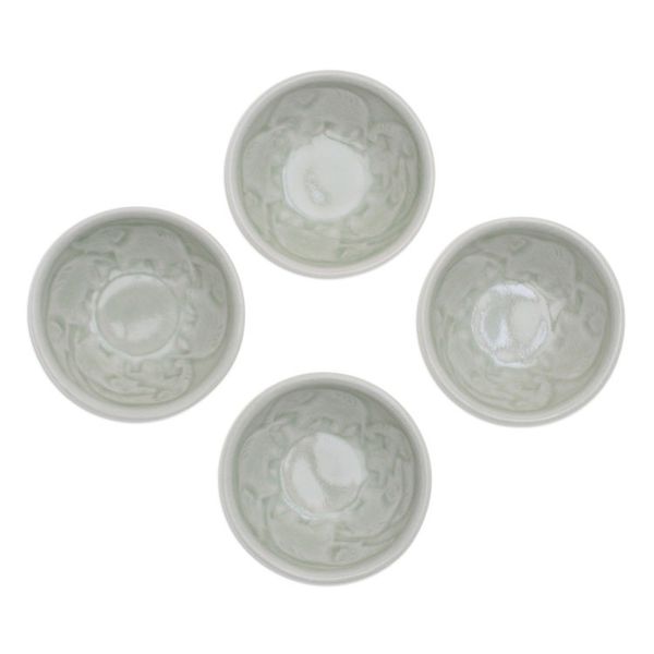 Alternate image for 4 Green Celadon Ceramic Elephant Themed Appetizer Bowls Elephant Herd