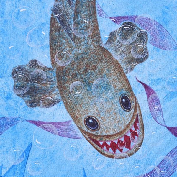 Alternate image for Original Acrylic Fish-Themed Painting Big Fish Eat Little Fish II
