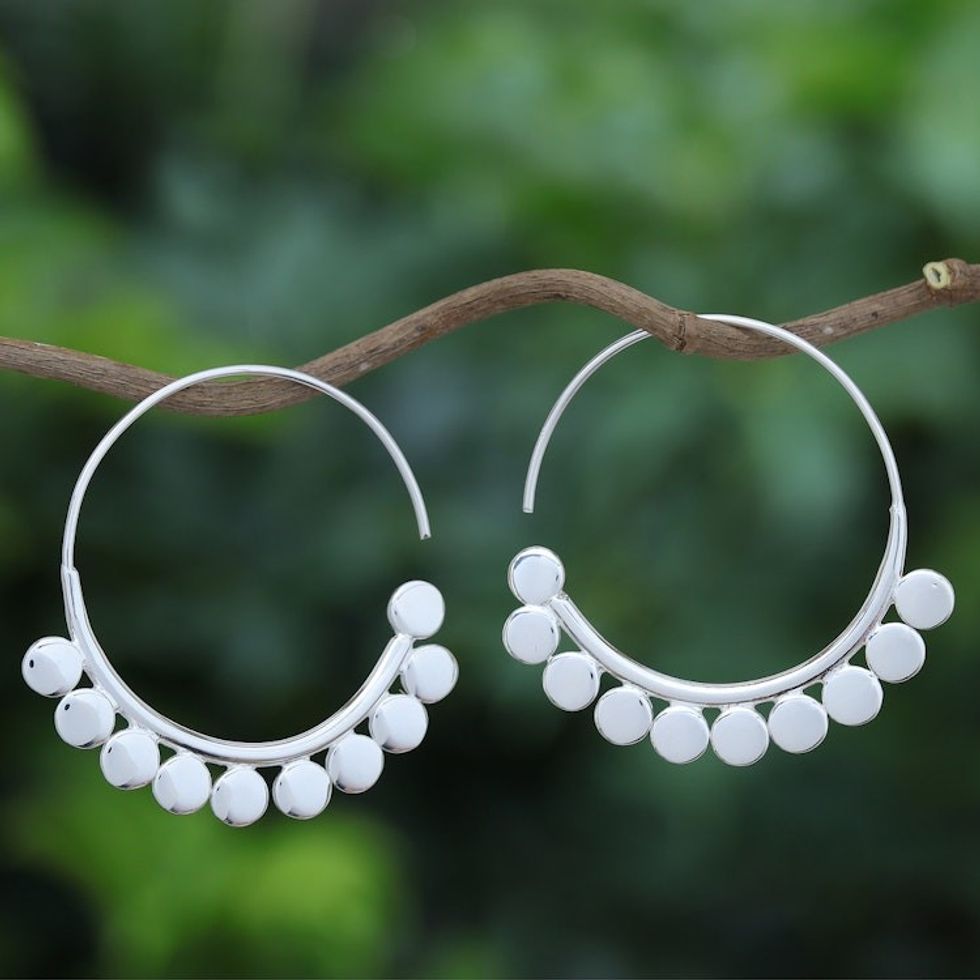 Handcrafted Sterling Silver Half-Hoop Earrings from Thailand 'Modern Empire'
