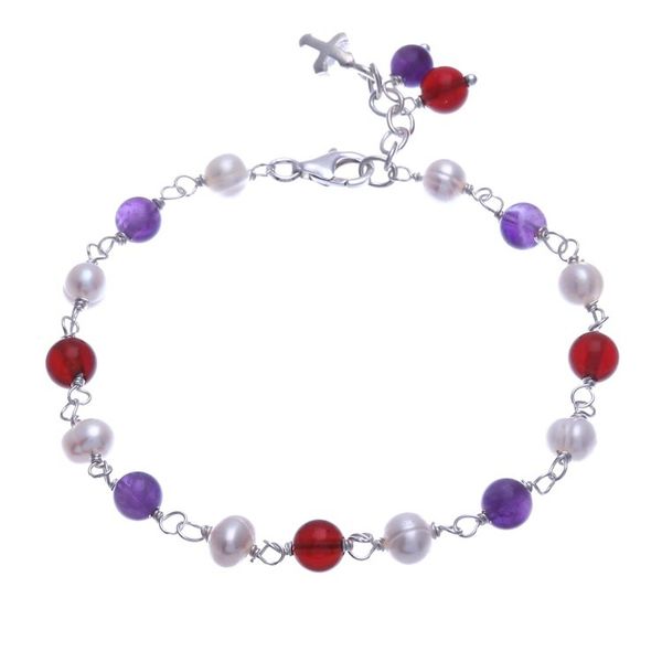 Alternate image for Multi-Gemstone Beaded Bracelet with Silver Cross Grace Blessing