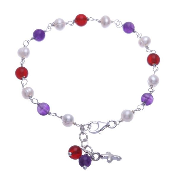 Alternate image for Multi-Gemstone Beaded Bracelet with Silver Cross Grace Blessing