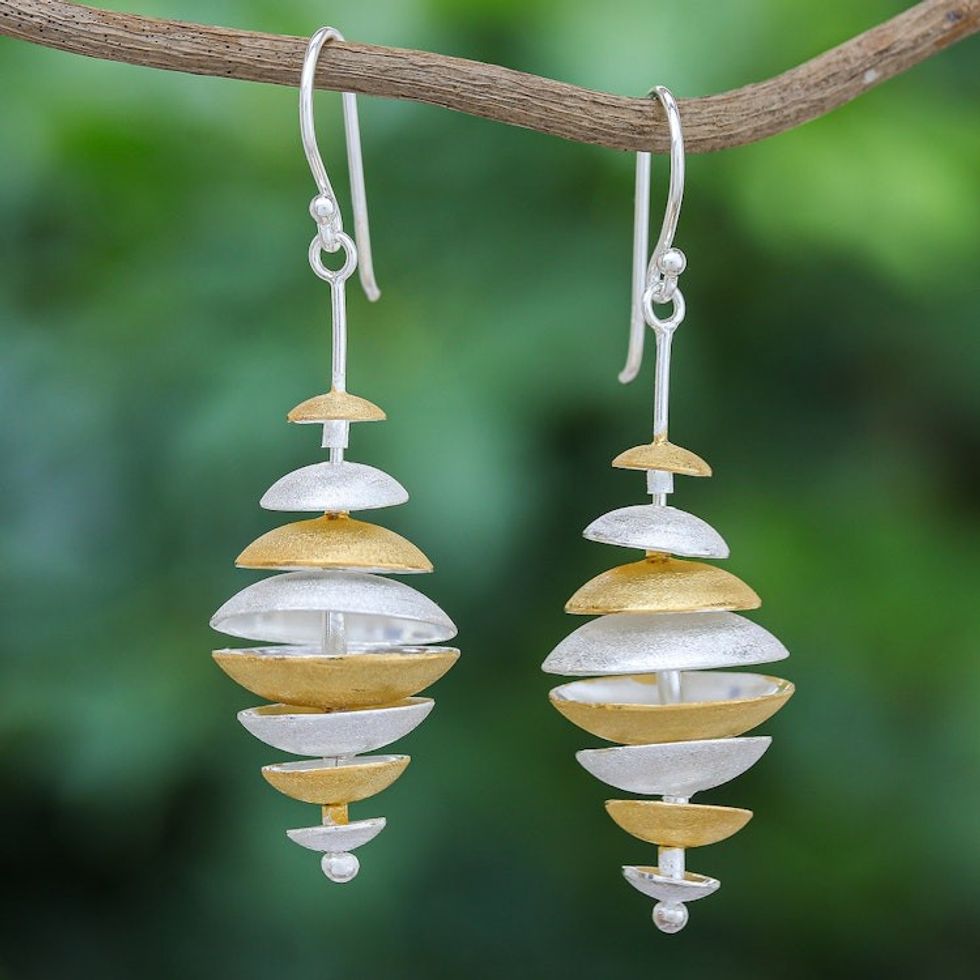 Gold-Accented Sterling Silver Dangle Earrings from Thailand 'Romantic Drama'