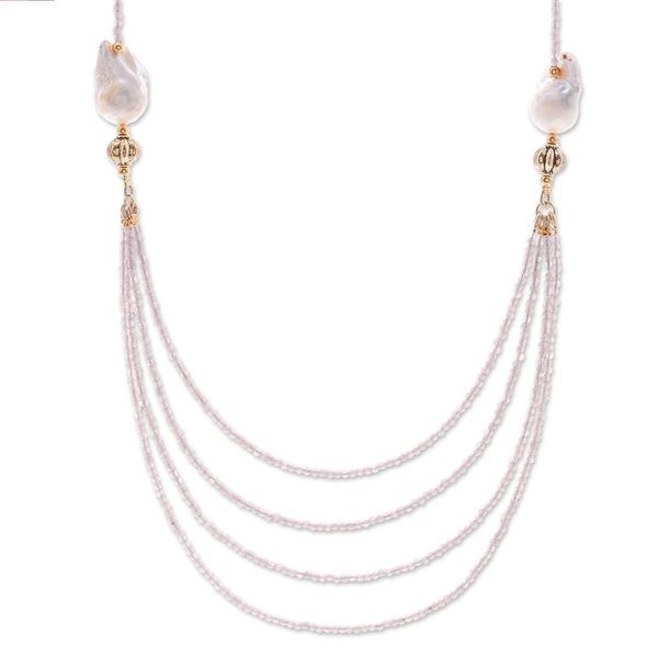 Alternate image for Thai 18k Gold-Accented Pearl and Quartz Pendant Necklace Icy Shores in White