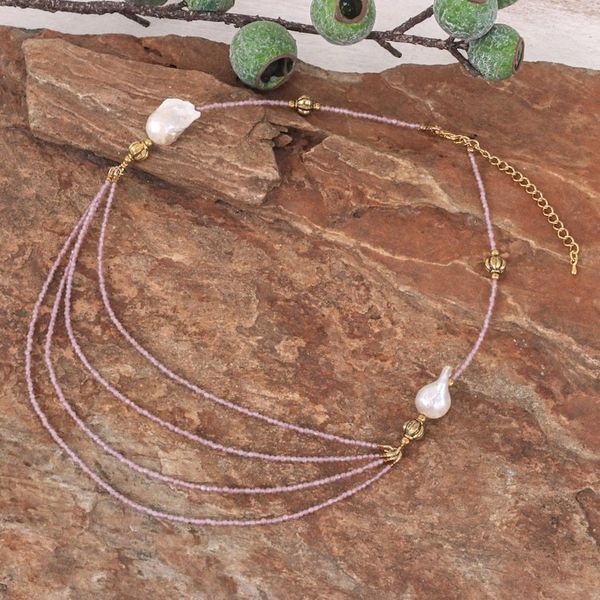 Alternate image for Thai 18k Gold-Accented Pearl and Quartz Pendant Necklace Icy Shores in White