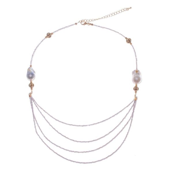 Alternate image for Thai 18k Gold-Accented Pearl and Quartz Pendant Necklace Icy Shores in White