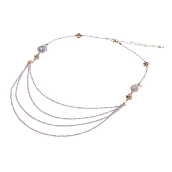 Alternate image for Thai 18k Gold-Accented Pearl and Quartz Pendant Necklace Icy Shores in White