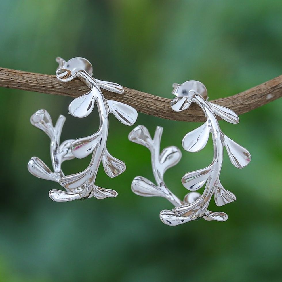 Sterling Silver Half-Hoop Olive Earrings Crafted in Thailand 'Silver Olives'