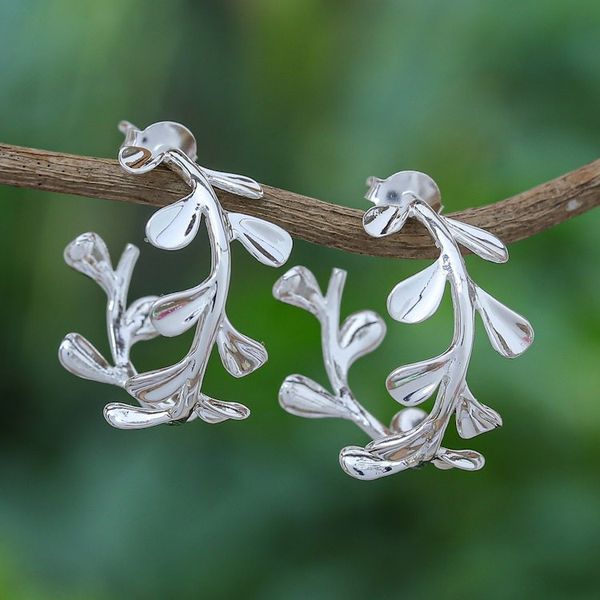 Alternate image for Sterling Silver Half-Hoop Olive Earrings Crafted in Thailand Silver Olives