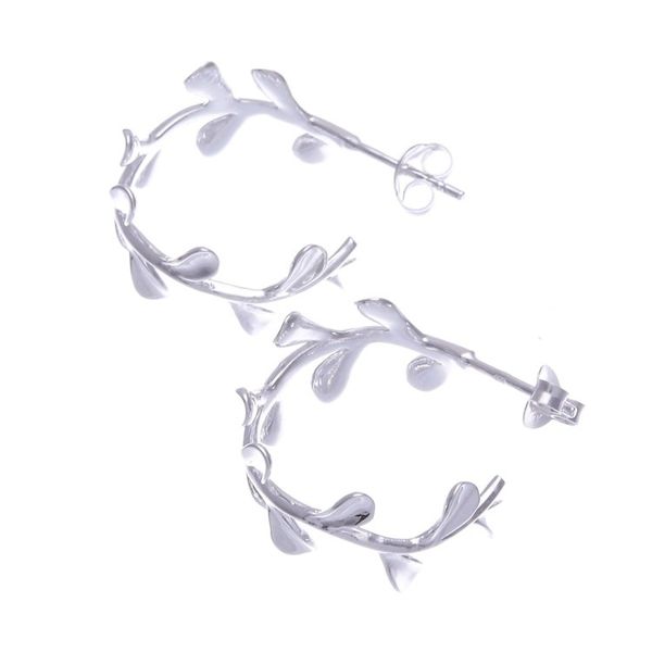 Alternate image for Sterling Silver Half-Hoop Olive Earrings Crafted in Thailand Silver Olives