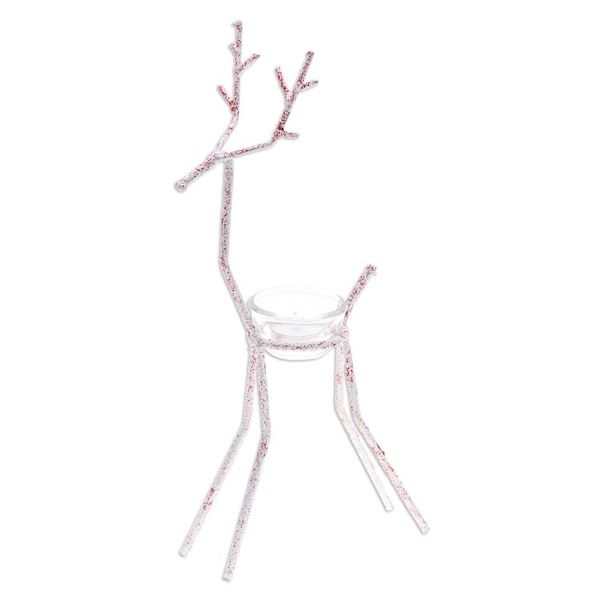 Alternate image for Handcrafted Iron Reindeer Tealight Holder in White and Red Winter Reindeer in Red