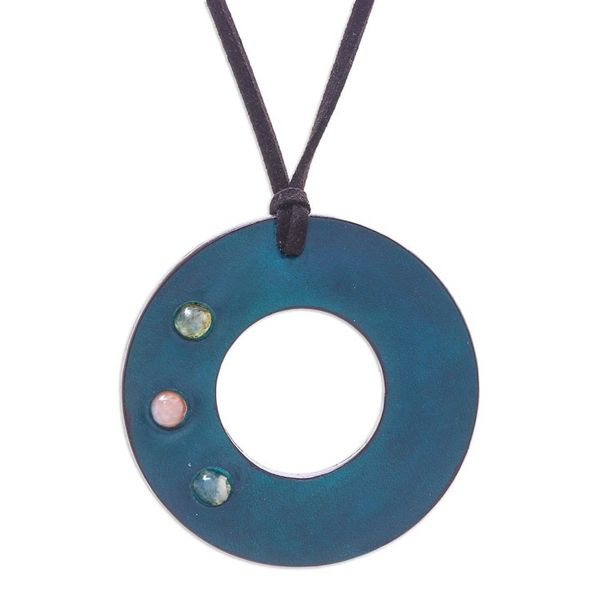 Alternate image for Handcrafted Agate and Leather Pendant Necklace from Thailand Lucky Agate Ring