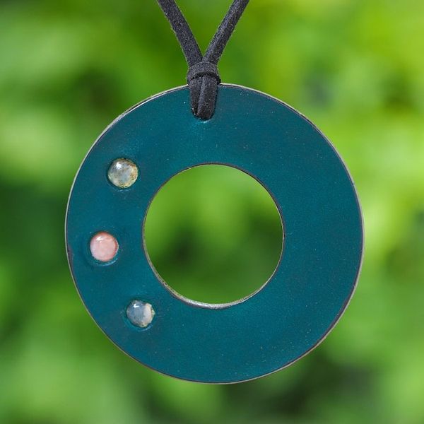 Alternate image for Handcrafted Agate and Leather Pendant Necklace from Thailand Lucky Agate Ring