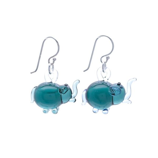 Alternate image for Elephant-Shaped Handblown Glass Dangle Earrings in Teal Teal Elephant Glam
