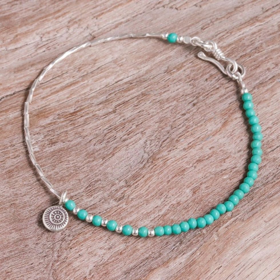 Beaded Bracelet with Hill Silver Charm and Howlite Stones 'Meditation Charm'