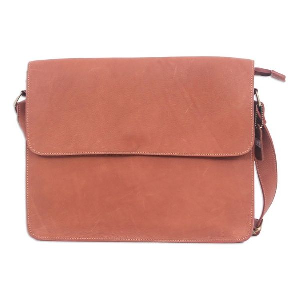 Alternate image for Artisan Crafted Flap Messenger Bag Made in Tan Brown Leather Smooth Tan