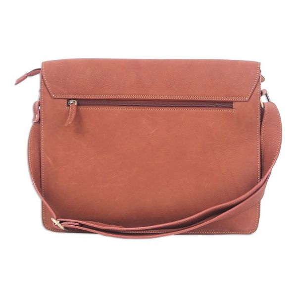 Alternate image for Artisan Crafted Flap Messenger Bag Made in Tan Brown Leather Smooth Tan