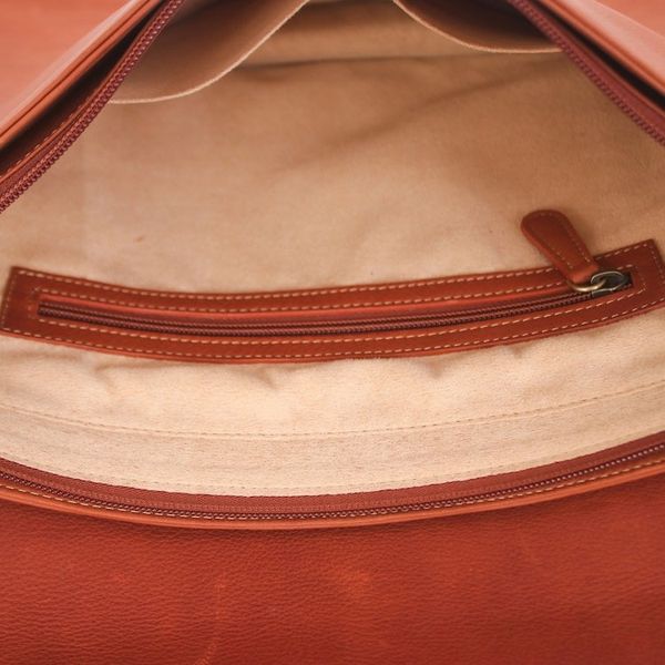 Alternate image for Artisan Crafted Flap Messenger Bag Made in Tan Brown Leather Smooth Tan