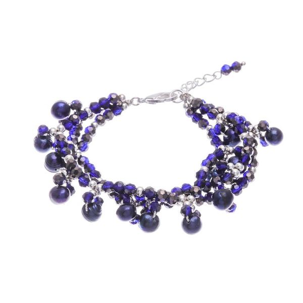 Alternate image for Blue Cultured Pearl Beaded Bracelet with Silver Accents Wonderful Blue