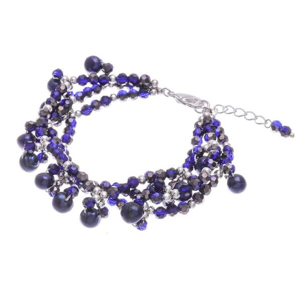 Alternate image for Blue Cultured Pearl Beaded Bracelet with Silver Accents Wonderful Blue