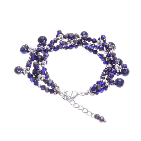 Alternate image for Blue Cultured Pearl Beaded Bracelet with Silver Accents Wonderful Blue