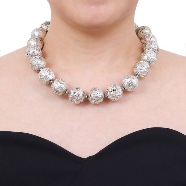 Alternate image for Silver-Toned Lava Stone and Hematite Beaded Necklace Blazing Silver