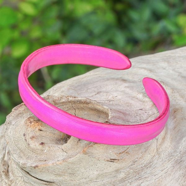 Alternate image for Handcrafted Modern Leather Cuff Bracelet in Pink Simply Playful