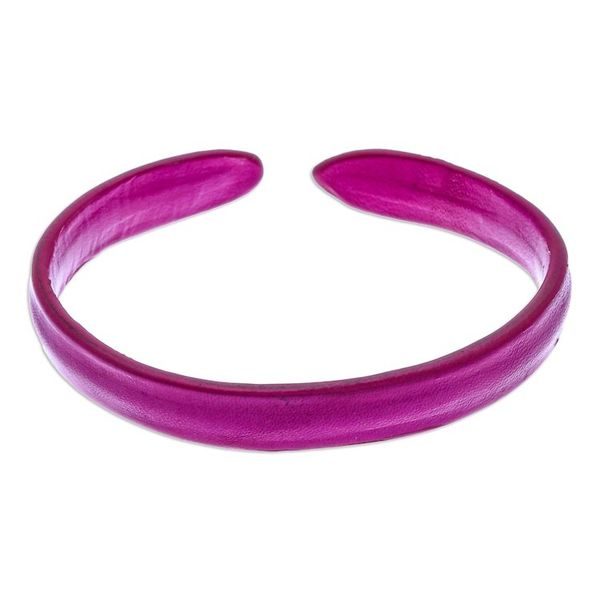 Alternate image for Handcrafted Modern Leather Cuff Bracelet in Pink Simply Playful