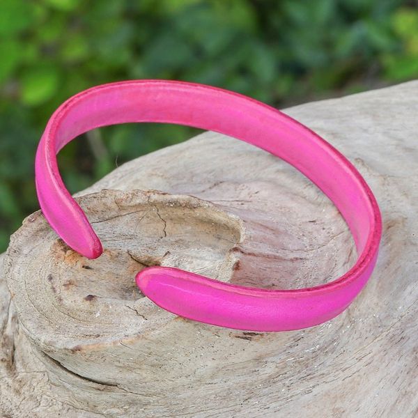 Alternate image for Handcrafted Modern Leather Cuff Bracelet in Pink Simply Playful