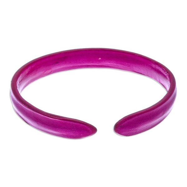 Alternate image for Handcrafted Modern Leather Cuff Bracelet in Pink Simply Playful